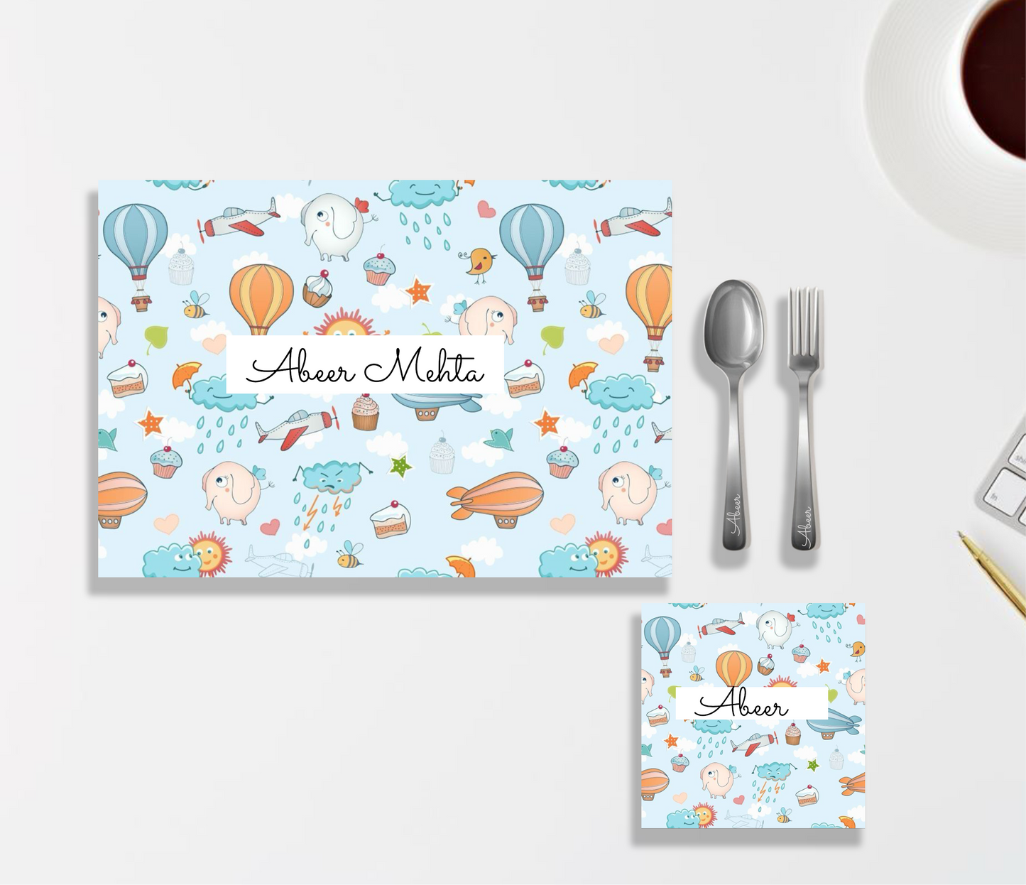 Personalised Table Mat with Coaster and Cutlery