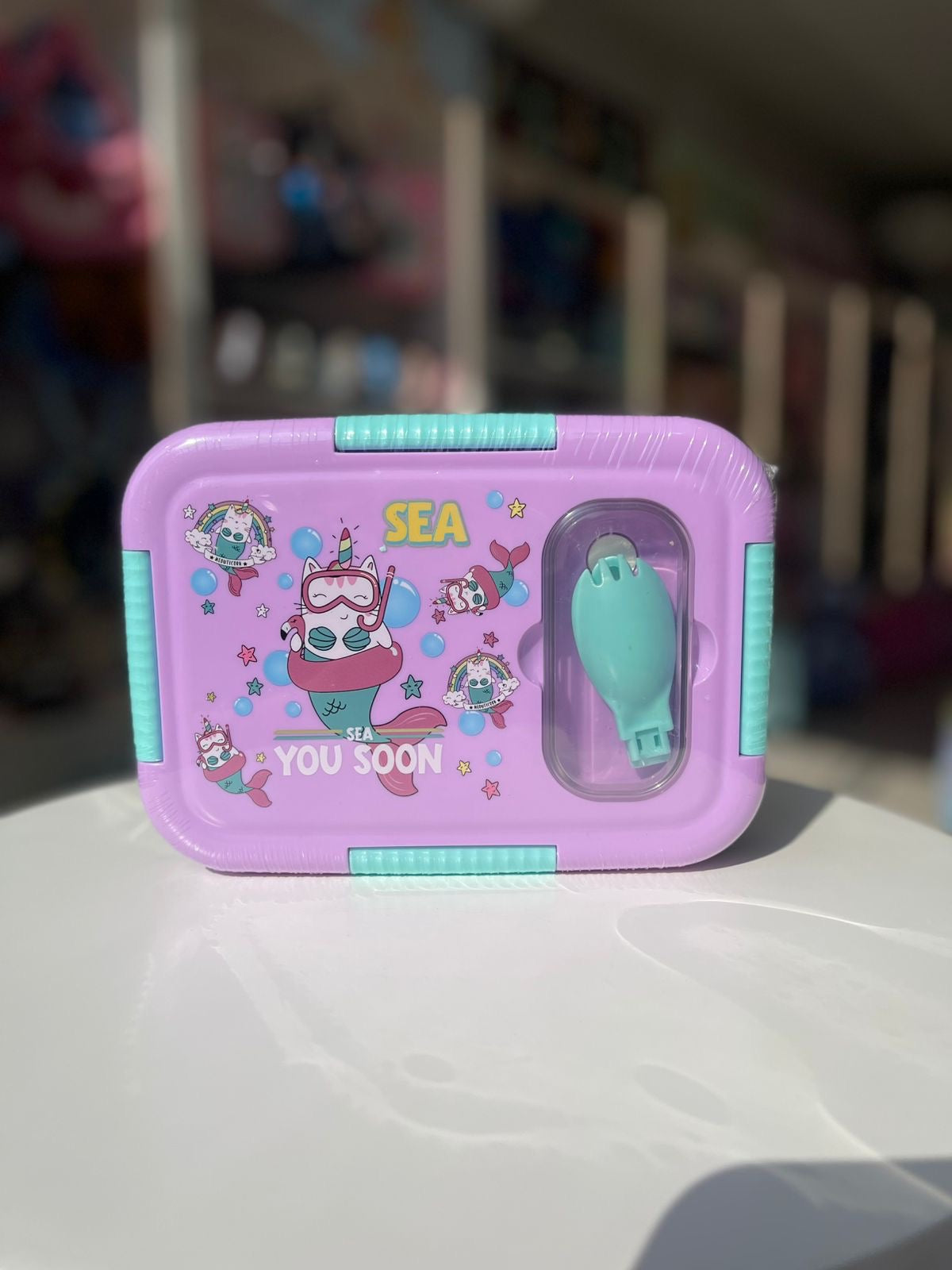 Purple Three Grid Lunch box with Cutlery