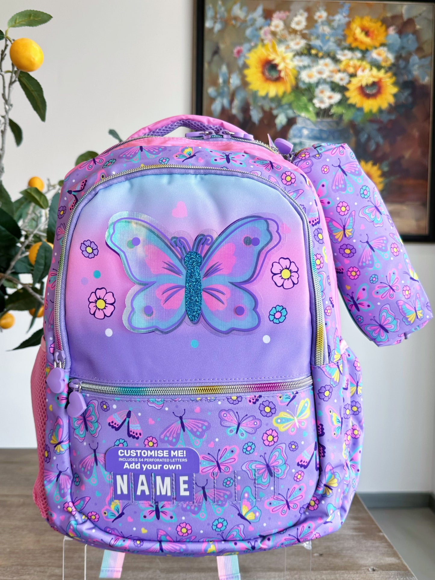 Large Butterfly School Bag with Pouch