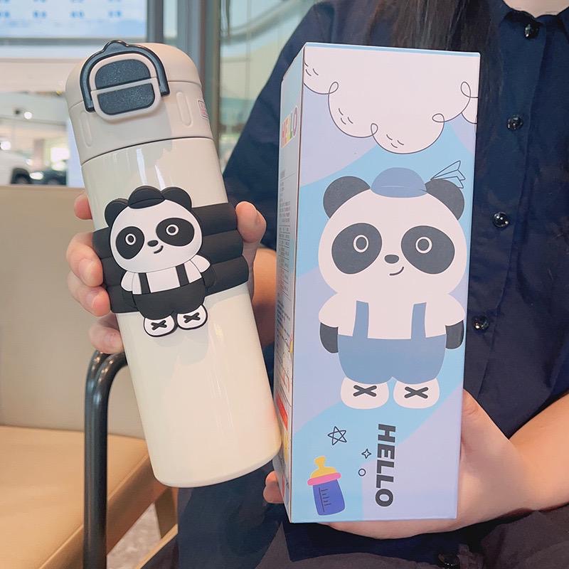 Dual Cap Insulated Panda Bottle