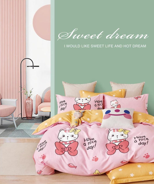 Pink Kitty Cotton Bedsheet