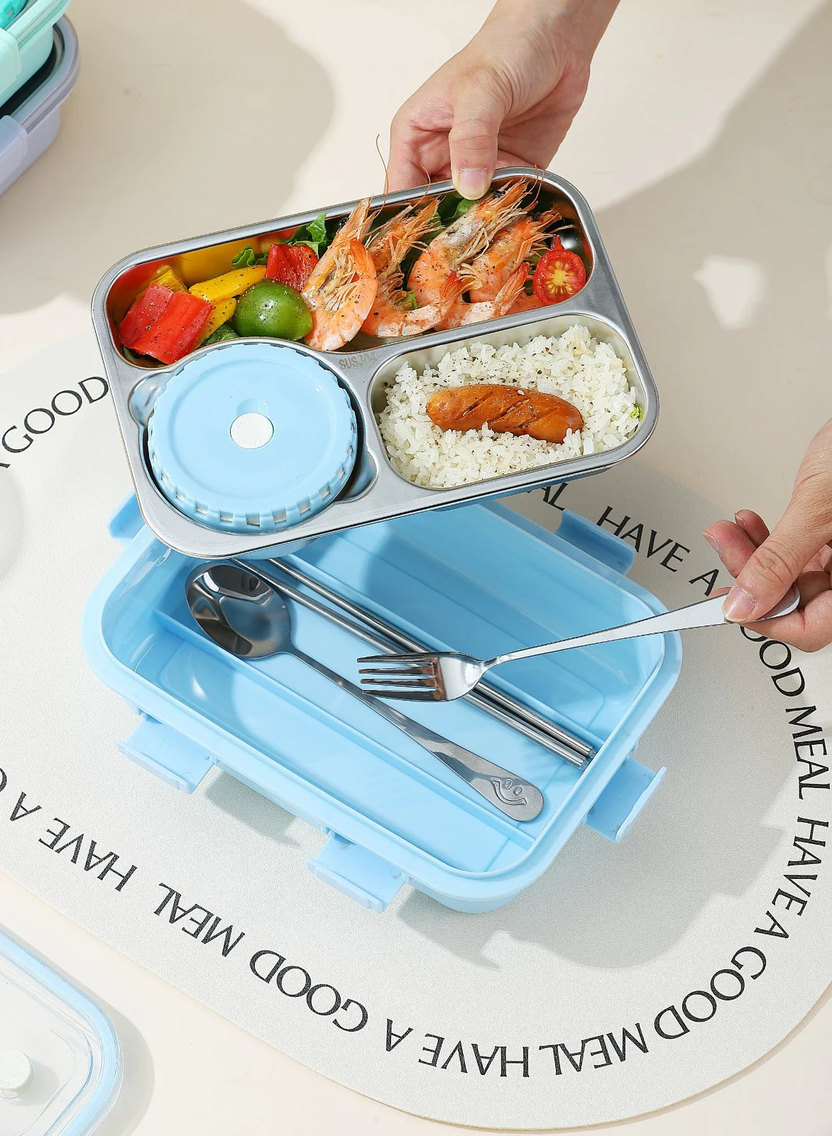 Three Compartment Stainless Steel Lunch Box