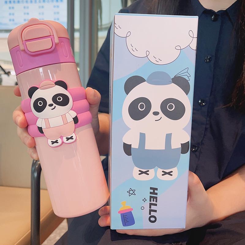 Dual Cap Insulated Panda Bottle