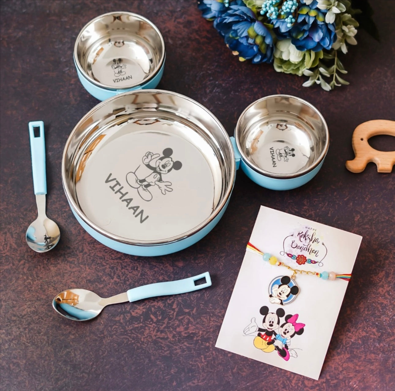 Mickey Mouse Detachable Bowls with Rakhi Combo