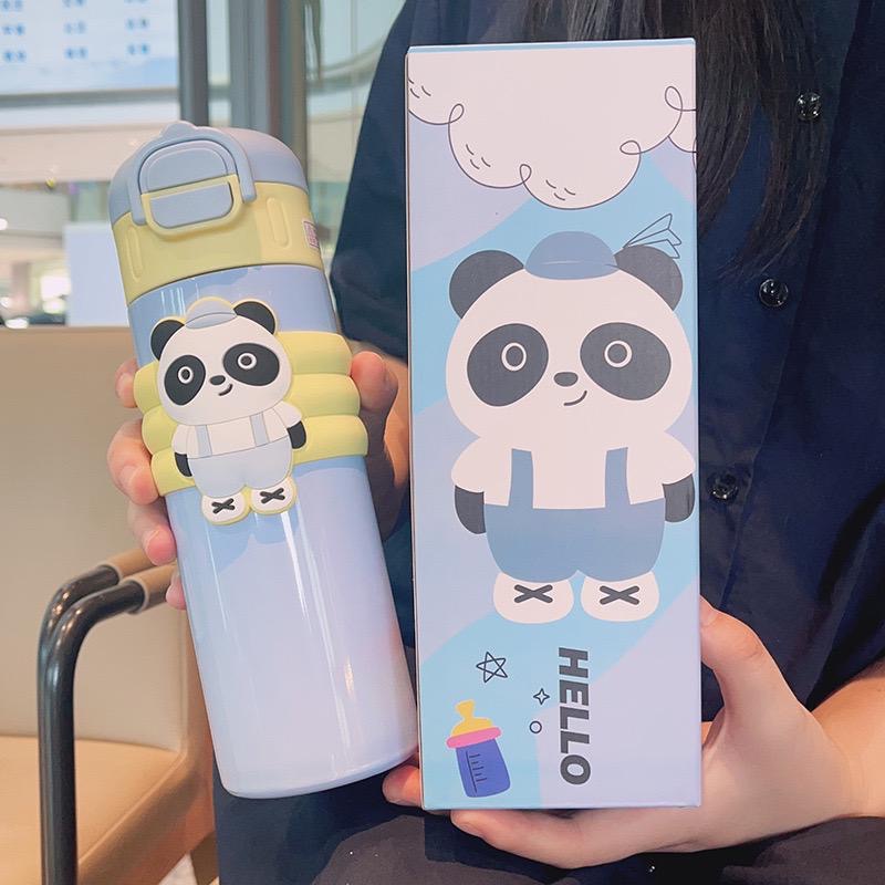 Dual Cap Insulated Panda Bottle