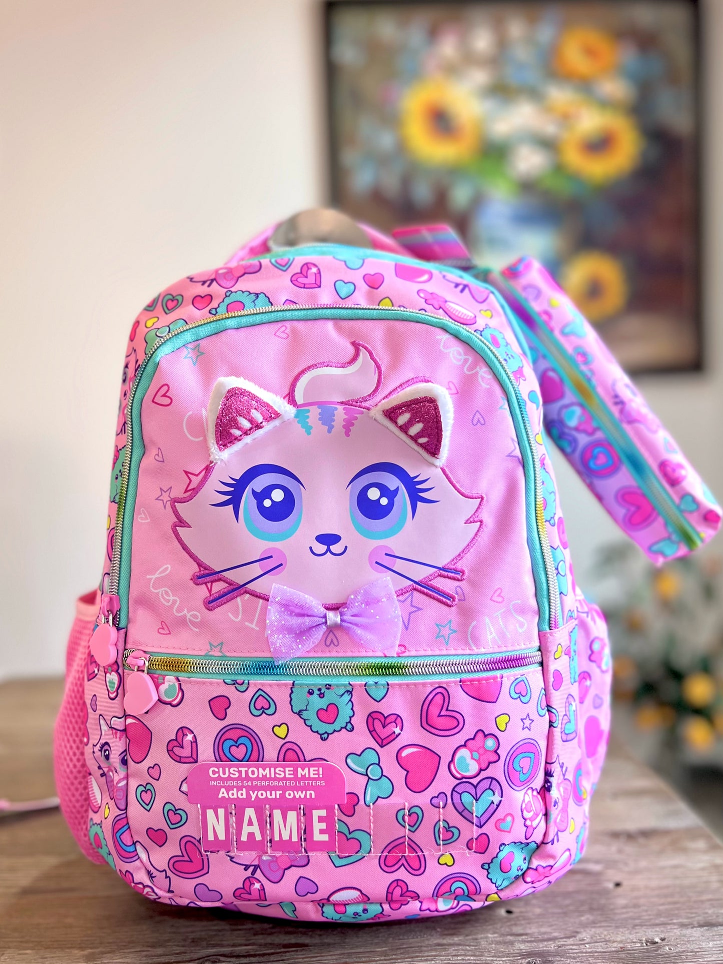 Large Cat School Bag with Pouch