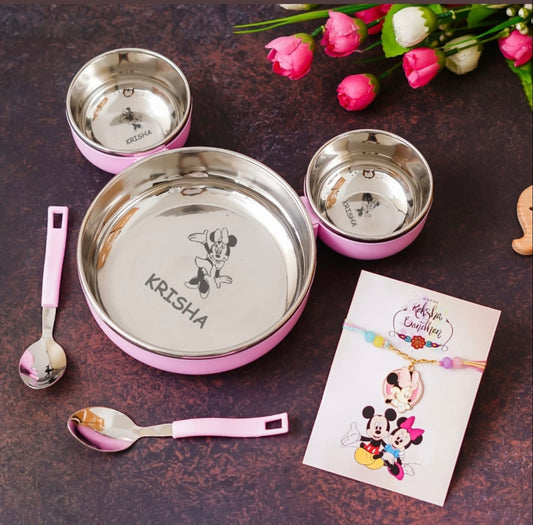 Minnie Mouse Detachable Bowls with Rakhi Combo