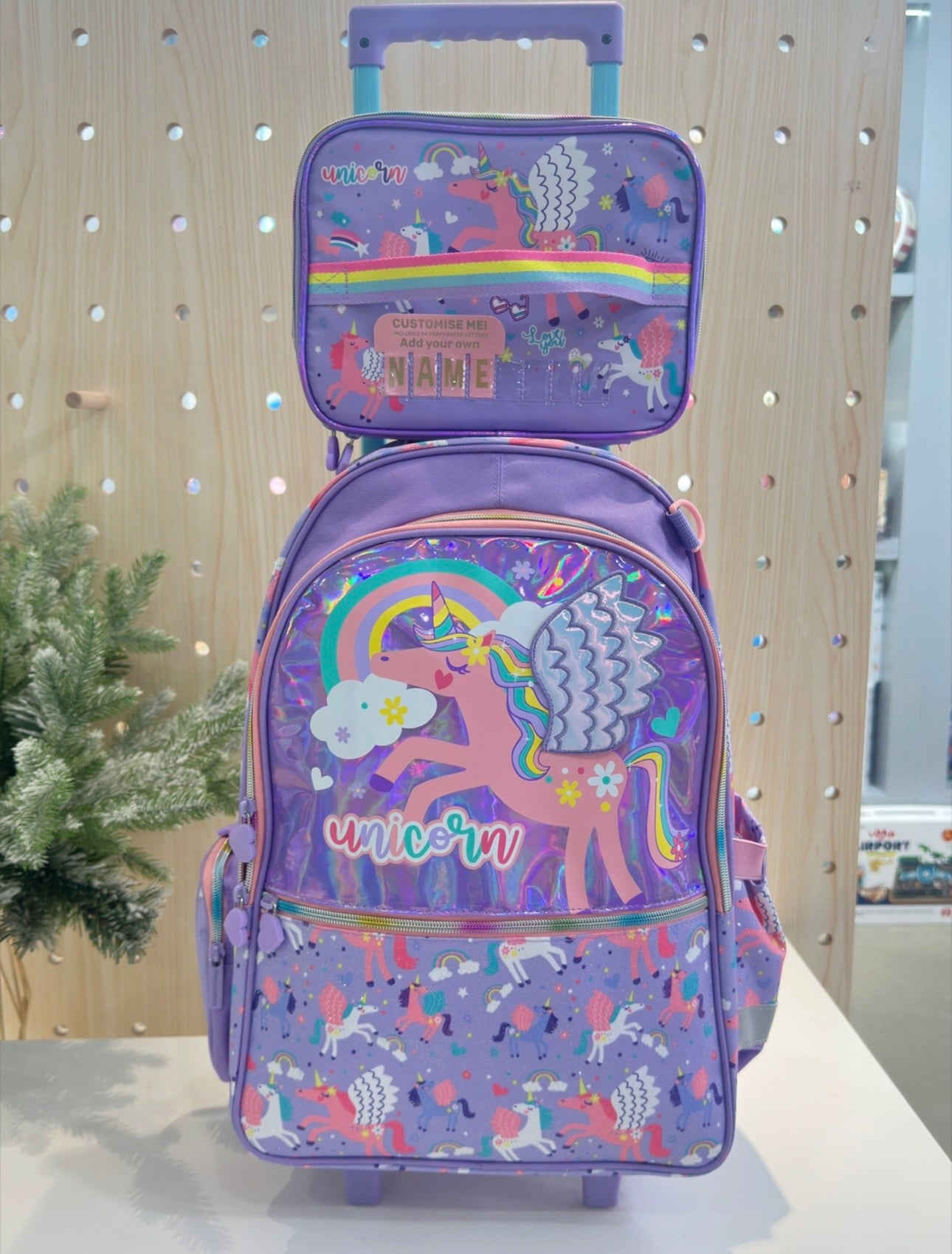 20 inches Unicorn Trolley Backpack with Lunch Bag