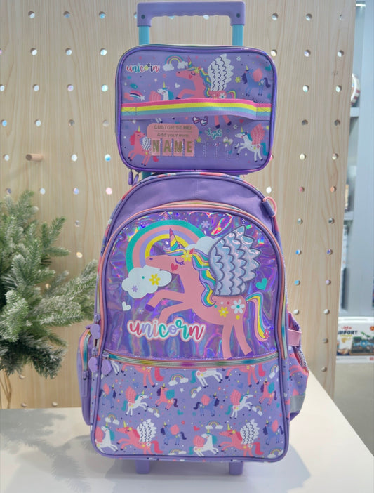 20 inches Unicorn Trolley Backpack with Lunch Bag