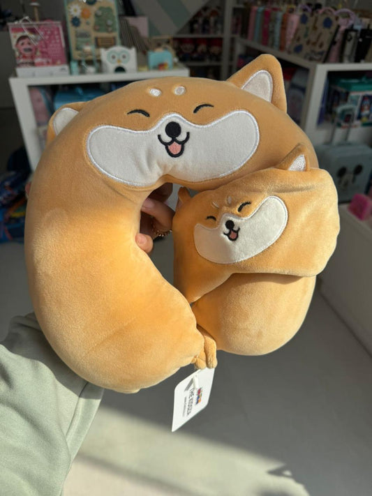 Brown neck pillow with eye mask